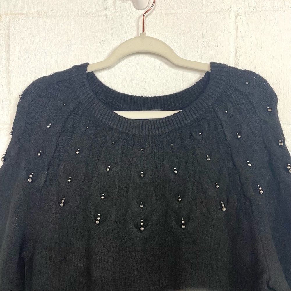 Talbots NWT Long Sleeve Beaded Black Sweater Dress Cable Knit Midi Classic L - Picture 2 of 15